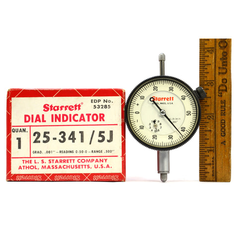 Used Once STARRETT DIAL INDICATOR #25-341/5J in ORIGINAL BOX 0-50-0, .500" Range