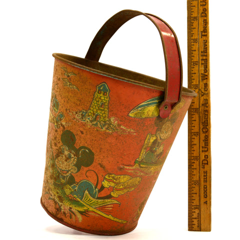 Vintage LITHO TIN "RAT FACE" SAND PAIL Chein c.1930's MICKEY MOUSE & KRAZY KAT!!