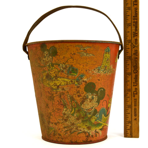 Vintage LITHO TIN "RAT FACE" SAND PAIL Chein c.1930's MICKEY MOUSE & KRAZY KAT!!