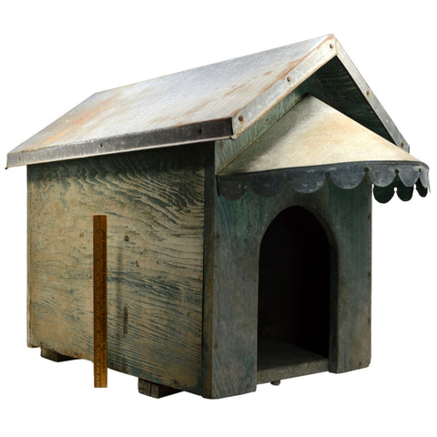 Vintage HOMEMADE DOG HOUSE Wood w/ TIN ROOF! Superb OLD GREEN PAINT & PATINA!!