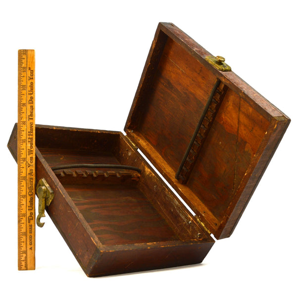 Vintage WOODEN TOOLBOX 11x8x3" Unique OLD CHISEL &/or DRILL BIT BOX Neat Latch!!
