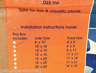 10 x 10 Firestone .045 mil EPDM Flexible Fish Pond Liner for Water Features!!