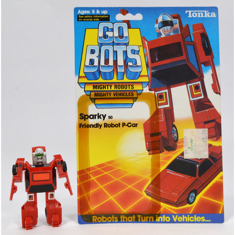 Vintage TONKA GOBOTS "SPARKY" #50 Friendly ROBOT P-CAR Red w/ ORIGINAL CARD-BACK