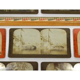 Antique STEREOSCOPE CARD Lot of 8 MIXED STEREOVIEWS Moose Hunt GOLD RUSH Maypole